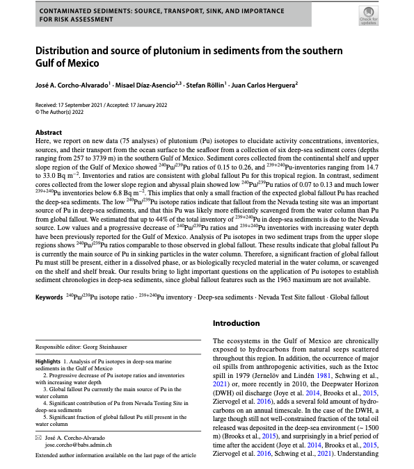 Distribution and source of plutonium in sediments from the southern Gulf of Mexico