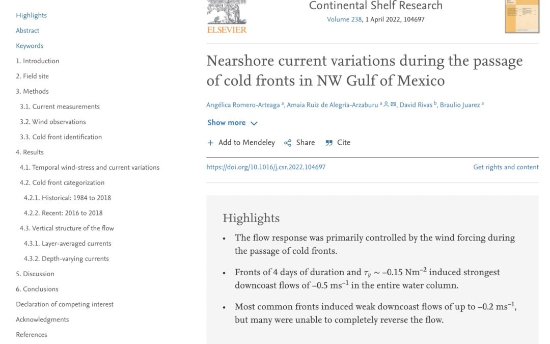 Nearshore current variations during the passage of cold fronts in NW Gulf of Mexico