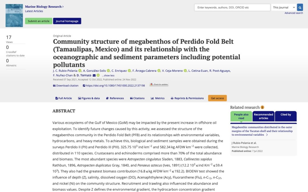 Community structure of megabenthos of Perdido Fold Belt (Tamaulipas, Mexico) and its relationship with the oceanographic and sediment parameters including potential pollutants