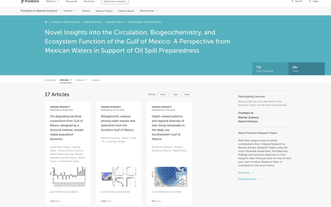 Frontiers in Marine Science: Nuevos conocimientos sobre la circulación, la biogeoquímica y la función de los ecosistemas del Golfo de México: una perspectiva de las aguas mexicanas en apoyo de la preparación para derrames de petróleo